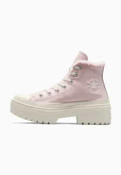 Converse tenisi de piele Chuck Taylor All Star Lugged Heel femei, culoarea roz, A09346C imagine