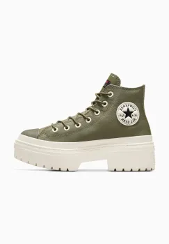 Converse tenisi de piele Chuck Taylor All Star Lugged Heel femei, culoarea verde, A11163C imagine