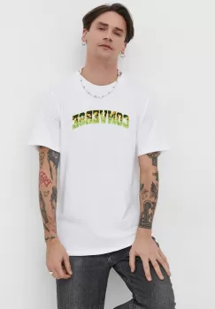 Converse tricou din bumbac barbati, culoarea bej, cu imprimeu imagine