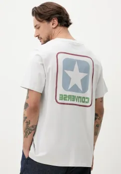 Converse tricou din bumbac barbati, culoarea gri, cu imprimeu, 10027993-A03 imagine