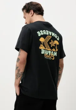 Converse tricou din bumbac barbati, culoarea negru, cu imprimeu, 10027346-A01 imagine