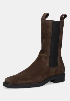 Copenhagen botine din piele intoarsa culoarea maro, cu toc plat, CPH747 suede imagine