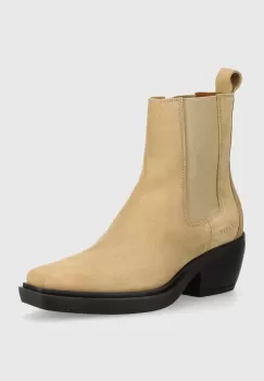 Copenhagen botine din piele intoarsa femei, culoarea bej, cu toc plat, CPH236 imagine