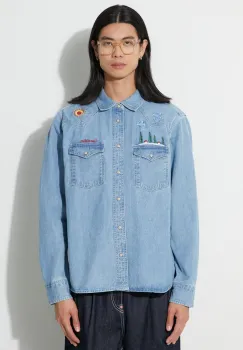 Corridor camasa din denim Mountain Embroidery Western barbati, cu guler clasic, regular, WT0067 imagine