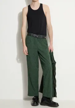 Corridor pantaloni de bumbac Floral Embroidered Trouser culoarea verde, drept, TR0076 imagine