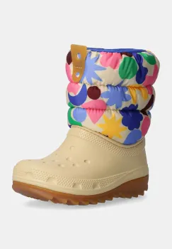 Crocs cizme de iarna copii CLASSIC NEO PUFF GEO SHAPES BOOT culoarea bej, 210411 imagine