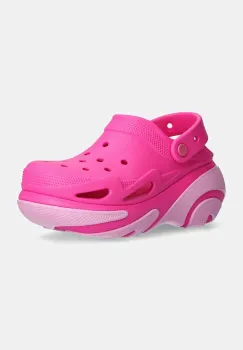 Crocs papuci Bubble Crush Clog femei, culoarea roz, cu platforma, 210061 imagine