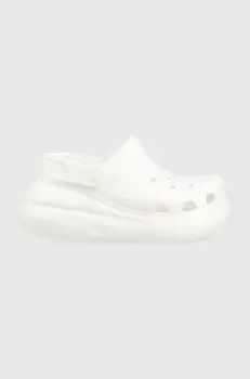 Crocs papuci Classic Crush Clog femei, culoarea alb, cu platforma imagine