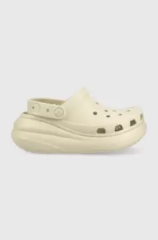 Crocs papuci Classic Crush Clog femei, culoarea bej, cu platforma imagine