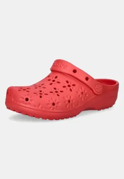 Crocs papuci Classic Floral Cut Out Clog culoarea rosu, toc pana, 210927-6ZR imagine