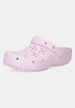 Crocs papuci Classic Floral Cut Out Clog culoarea roz, toc pana, 210927-6ZW imagine