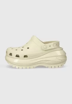 Crocs papuci Classic Mega Crush Clog femei, culoarea bej, cu platforma, 207988 imagine