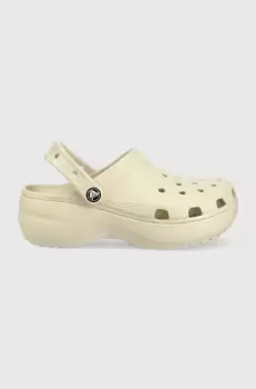 Crocs papuci Classic Platform Clog W femei, culoarea bej, cu platforma imagine