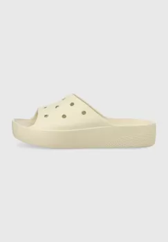 Crocs papuci Classic Platform Slide femei, culoarea bej, cu platforma, 208180 imagine