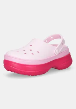 Crocs papuci Classic Stacked Clog culoarea roz, cu platforma, 211355 imagine