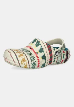 Crocs papuci de casa Classic Lined Fair Isle Clog culoarea bej, 212050 imagine