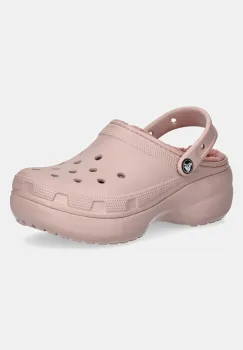 Crocs papuci de casa Classic Platform Lined Clog W culoarea roz, 207938 imagine