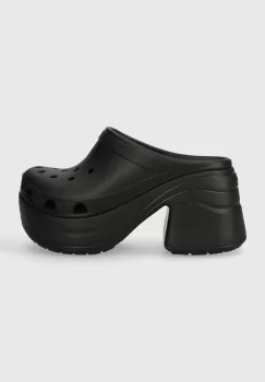 Crocs papuci Siren Clog femei, culoarea negru, cu toc drept, 208547 imagine