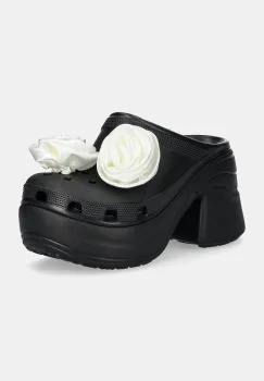 Crocs papuci Siren Rosette Clog femei, culoarea negru, cu toc drept, 210367 imagine