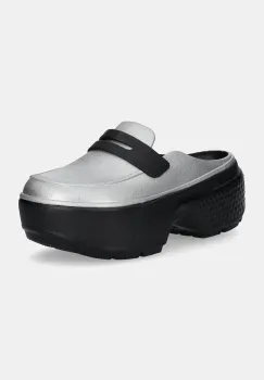 Crocs papuci Stomp Metallic Loafer Clog femei, culoarea argintiu, cu platforma, 210363 imagine