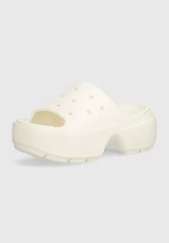 Crocs papuci Stomp Slide femei, culoarea bej, cu platforma, 209346 imagine