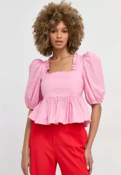 Custommade bluza din bumbac Darine femei, culoarea roz, neted imagine