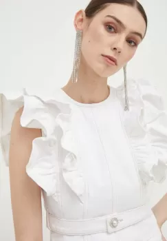 Custommade bluza subtire de blugi femei, culoarea alb, neted imagine