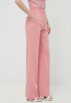 Custommade pantaloni din lana Petry femei, culoarea roz, lat, high waist imagine