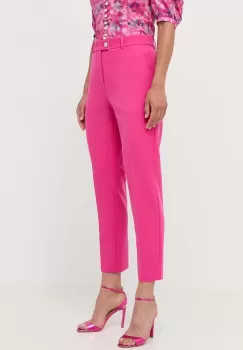 Custommade pantaloni femei, culoarea roz, drept, high waist imagine