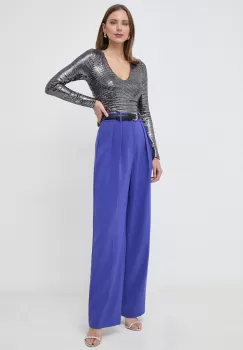 Custommade pantaloni femei, culoarea violet, drept, high waist imagine