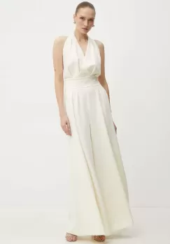 Custommade pantaloni Pianora femei, culoarea bej, fason tigareta, high waist imagine