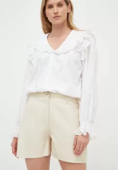 Custommade pantaloni scurti de piele Nava femei, culoarea bej, neted, high waist imagine