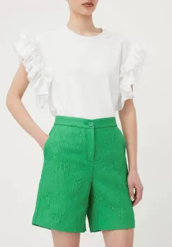 Custommade pantaloni scurti femei, culoarea verde, neted, high waist imagine