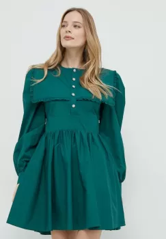 Custommade rochie din bumbac culoarea verde, mini, evazati imagine