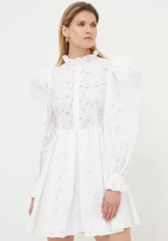 Custommade rochie din bumbac Jennifer culoarea alb, mini, evazati imagine