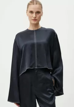 Day Birger et Mikkelsen bluza din amestec de in Becky - High Shine Blend RD culoarea albastru marin, neted, DAY65243309 imagine