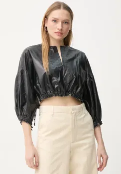 Day Birger et Mikkelsen bluza din piele Dorothy culoarea negru, neted, DAY65243672 imagine