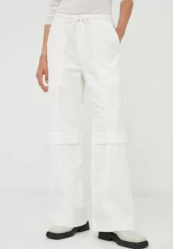 Day Birger et Mikkelsen pantaloni de bumbac culoarea alb, lat, high waist imagine