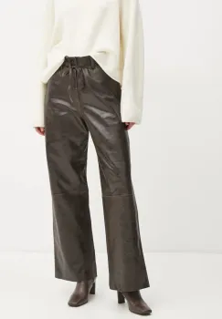 Day Birger et Mikkelsen pantaloni de piele Elijah femei, culoarea maro, lat, high waist, DAY65243578 imagine