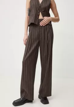 Day Birger et Mikkelsen pantaloni din in Enzo - Casual Linen Stripe culoarea maro, lat, high waist, DAY65243238 imagine