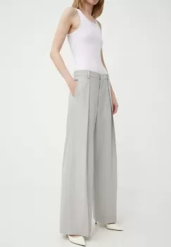 Day Birger et Mikkelsen pantaloni din lana culoarea gri, lat, high waist imagine