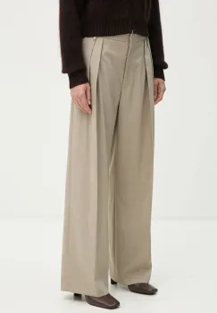 Day Birger et Mikkelsen pantaloni din lana Enzo - Classic Wool Blend culoarea bej, lat, high waist, DAY65243385 imagine