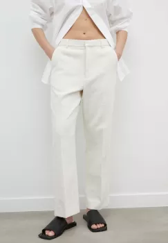 Day Birger et Mikkelsen pantaloni femei, culoarea bej, drept, high waist imagine