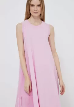 Deha rochie din amestec de in culoarea roz, midi, oversize imagine