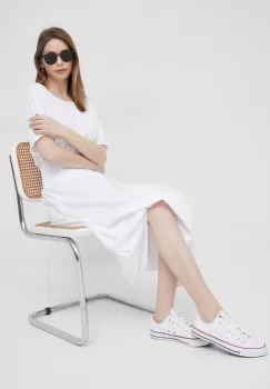 Deha rochie din bumbac culoarea alb, midi, evazati imagine