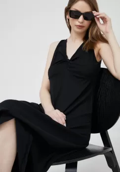 Deha rochie din bumbac culoarea negru, midi, evazati imagine