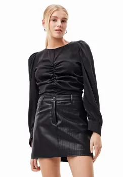 Desigual bluza 23WWBW32 WOMAN WOVEN BLOUSE LONG SLEEVE femei, culoarea negru, neted imagine