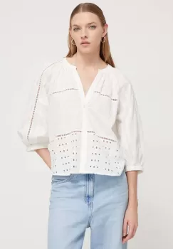 Desigual bluza din bumbac femei, culoarea alb, neted imagine