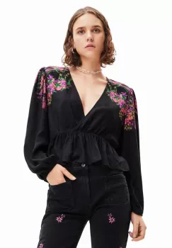 Desigual bluza femei, culoarea negru, modelator imagine