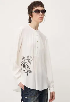 Desigual bluza NAGASAKI femei, culoarea bej, cu imprimeu, 24WWBW01 imagine